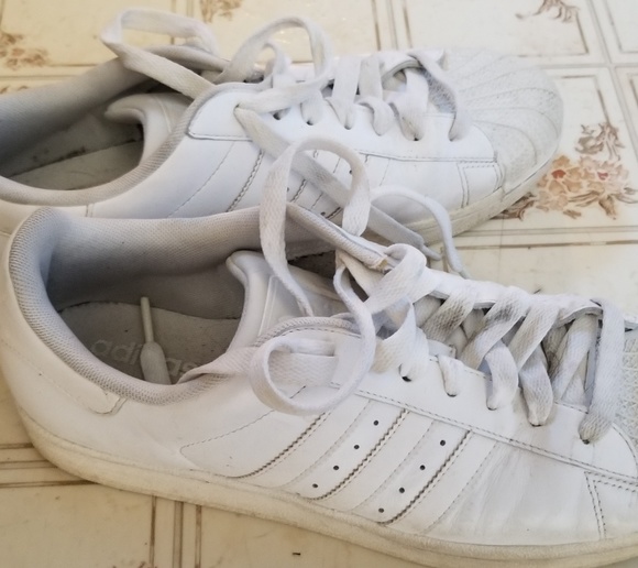 mens all white superstars